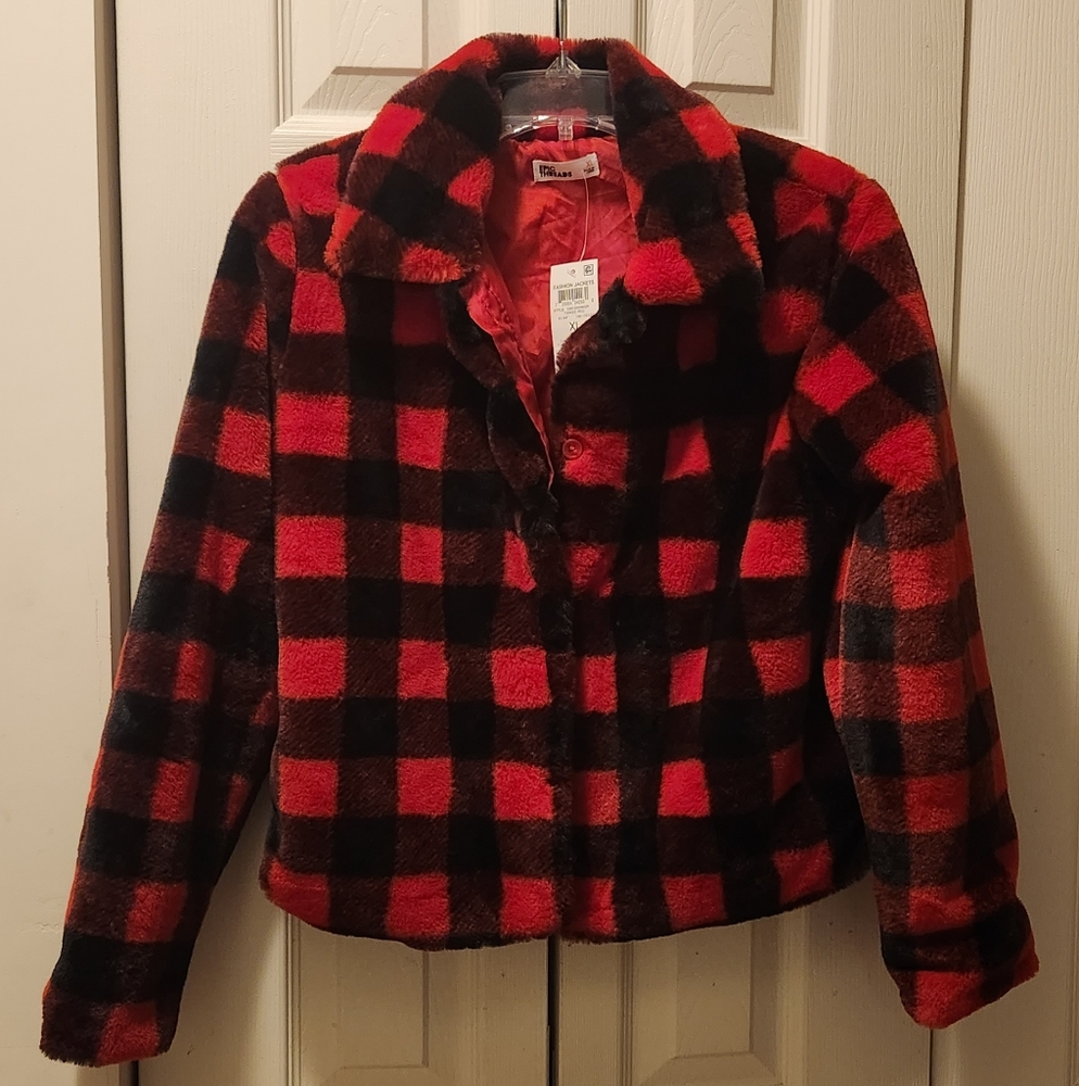 Epic Threads Girls Checkered Black and Red XL Coat
